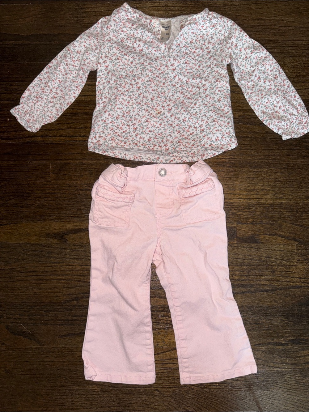 OshKosh B'gosh Pink Floral Top with Light Pink Ruffle Pants